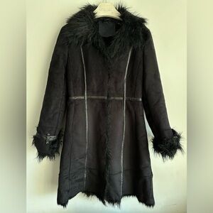Mango Black Teddy Jacket with Faux Fur Trim
